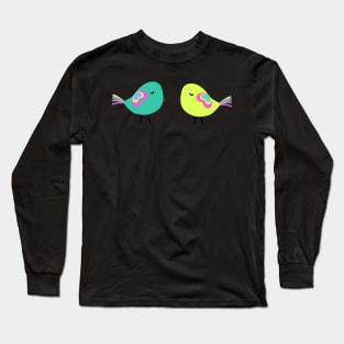 Colorful birds on wires Long Sleeve T-Shirt